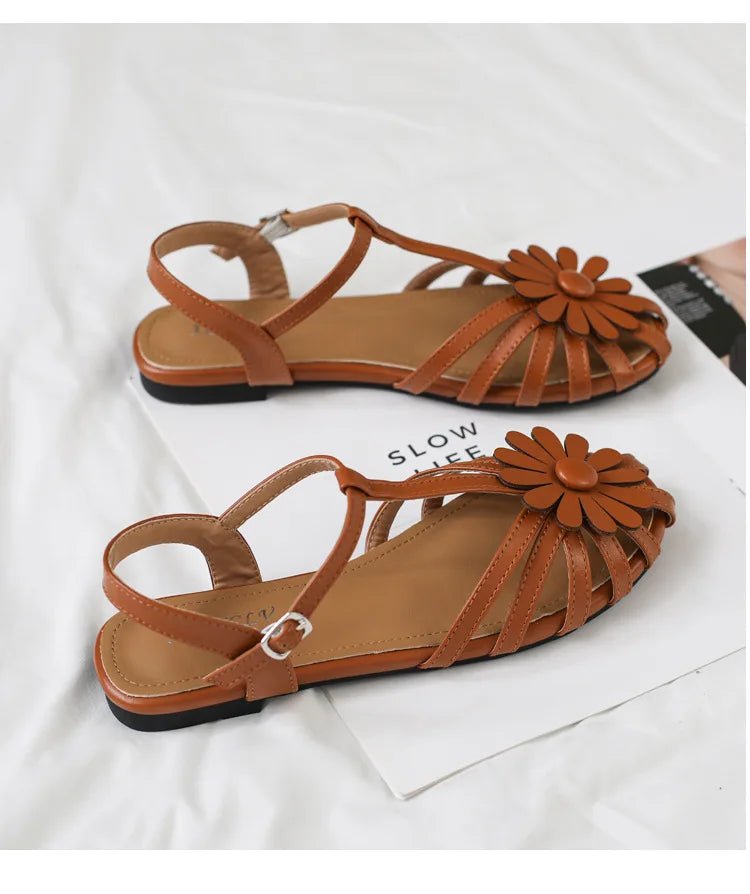 Summer Flat Sandals for Women Braided Hollow Closed - toe Sandals Outdoor Wear Breathable Holiday Roman Shoes sandalias de mujer - memorylane shop