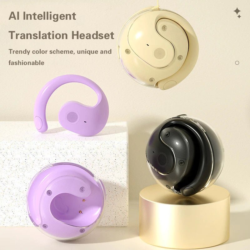 Wireless Bluetooth AI Real - time Language Translation Earphones 144 Languages Ear Hanging Headphone Translator For Busine - memorylane shop