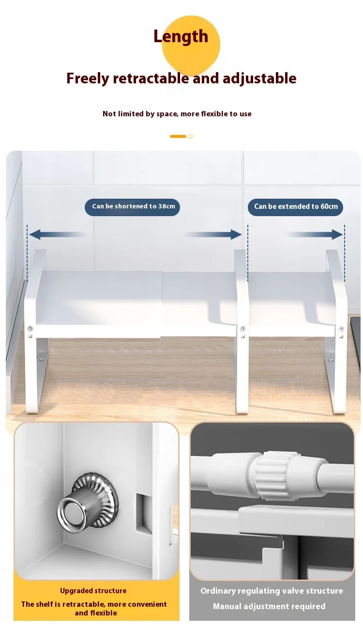 Retractable Kitchen Countertop Shelf – Adjustable Microwave & Oven Rack Organizer