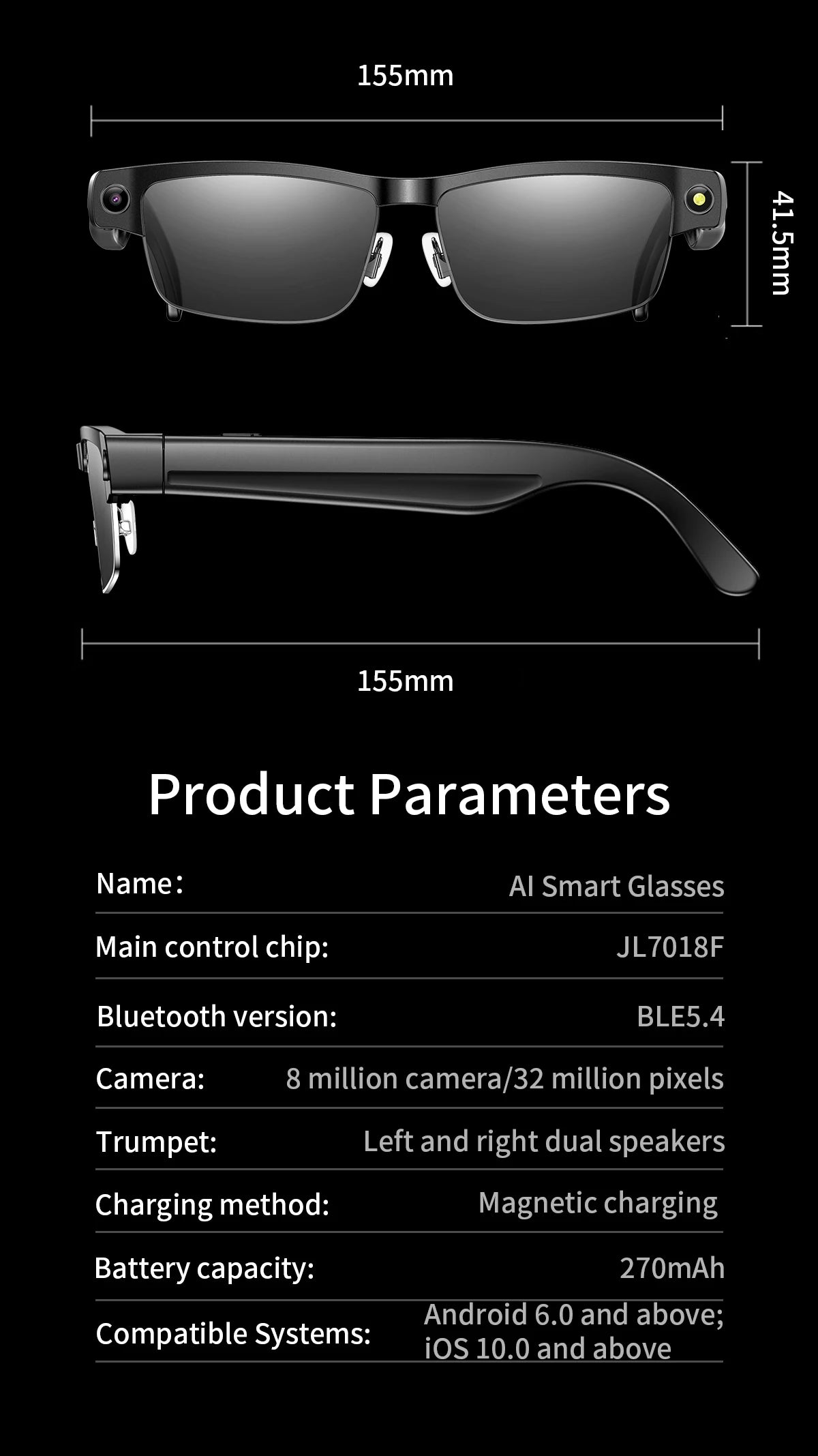 Smart Camera Glasses – Photo, Video, BT Call & AI Voice Assistant | Sunglasses