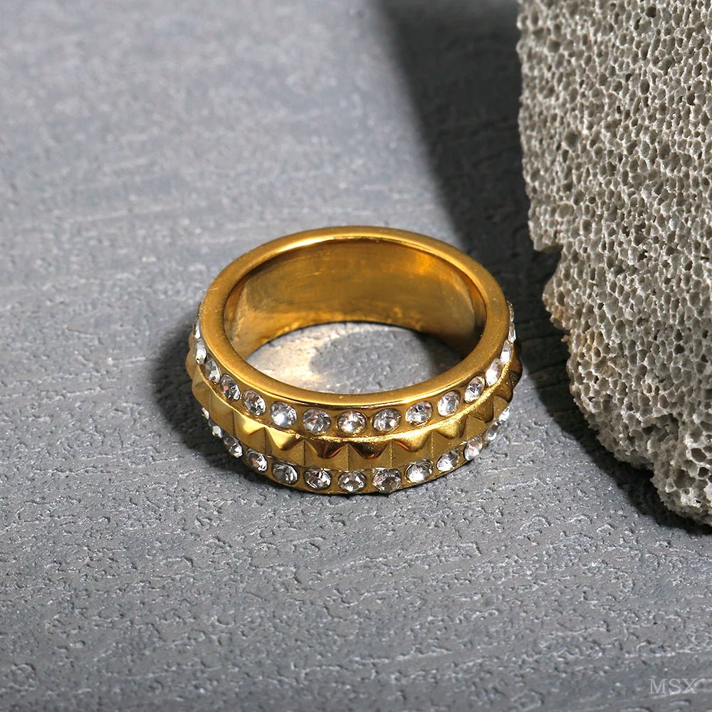 Stainless Steel Ring for Women Inlaid Zircon Rings Waterproof Romantic Fashion Jewelry - memorylane shop