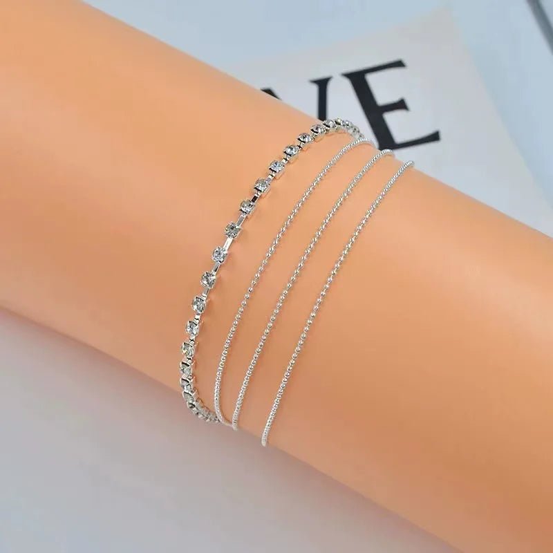 Women Foot Accessorie Summer Beach Barefoot Sandals Bracelet Crystal Silver Color Chain Link Anklets - memorylane shop