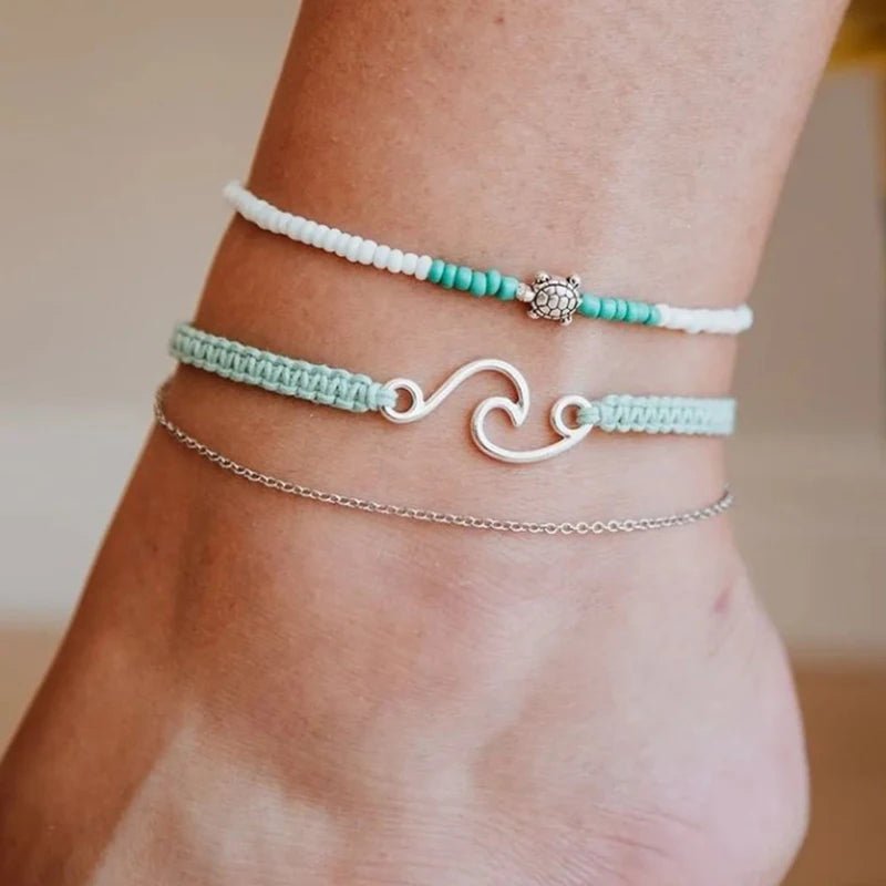 Summer Beach Silver Color Turtle Shaped Anklets For Women Hollow Animal Beaded Anklet Bracelet On the Leg Foot Jewelry - memorylane shop