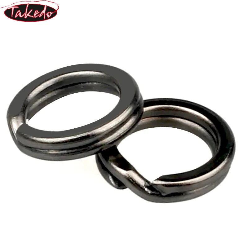TAKEDO 100PCS/BAG New Arrival Black Nickel Flaser Double Split Ring Stainless Steel Fishing Accessories Connector Fishing Lures