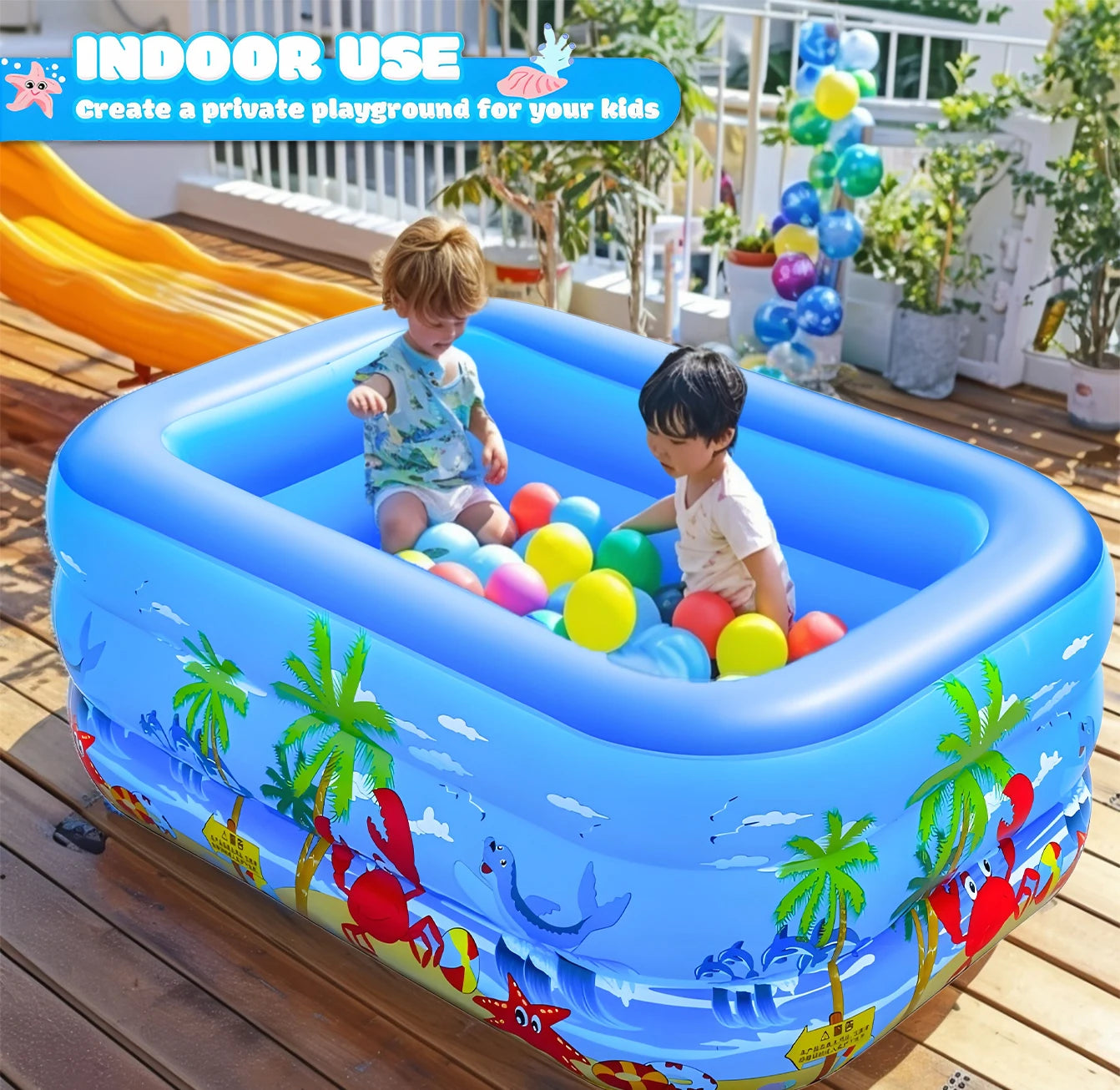 120cm~150cm Inflatable Ball Pit Pool for Kids, Toddlers, Blow Up PVC Swimming Pool for Indoor Outdoor Water Party Backyard, Blue