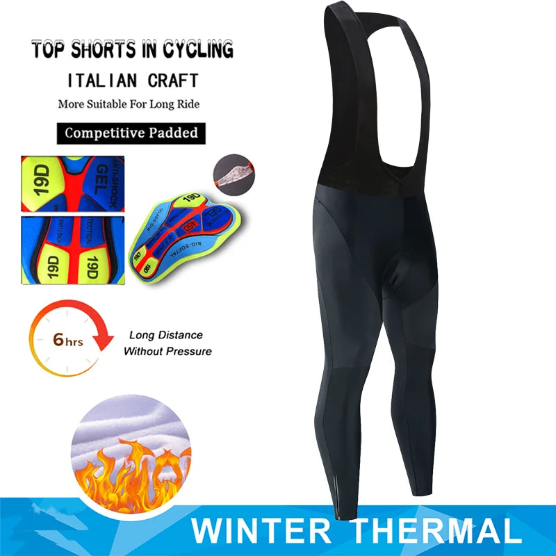 Alpecin Cycling Pants Winter Fleece Thermal Cycling Tights Men Cycling Bib Pants Windproof Bike Long Trousers MTB 19D GEL Padded