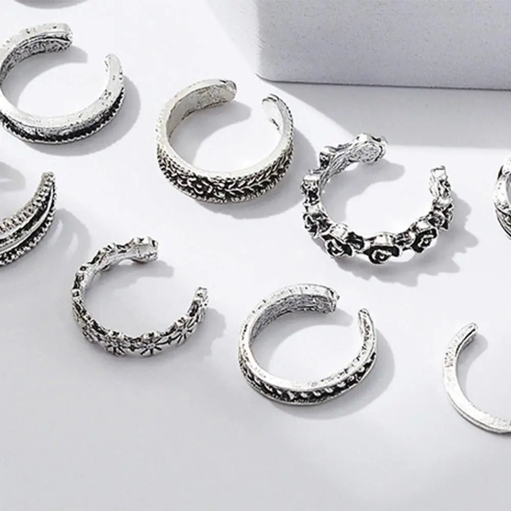 12pcs Summer Toe Rings For Women Outdoor Beach Vacation Open Adjustable Metal Women's Foot Ring Heart Foot Ring Set - memorylane shop