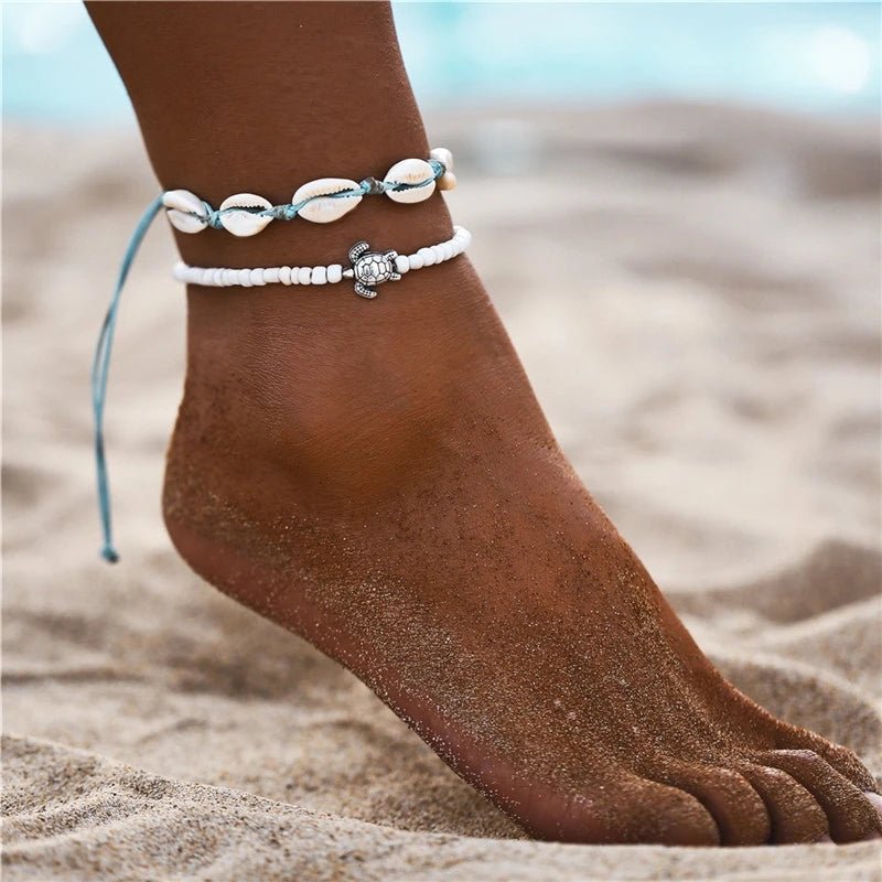 Summer Beach Silver Color Turtle Shaped Anklets For Women Hollow Animal Beaded Anklet Bracelet On the Leg Foot Jewelry - memorylane shop
