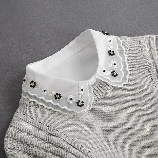 Women's Vintage Lace Front Tie Detachable Collar