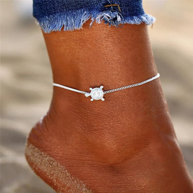 Summer Beach Silver Color Turtle Shaped Anklets For Women Hollow Animal Beaded Anklet Bracelet On the Leg Foot Jewelry - memorylane shop