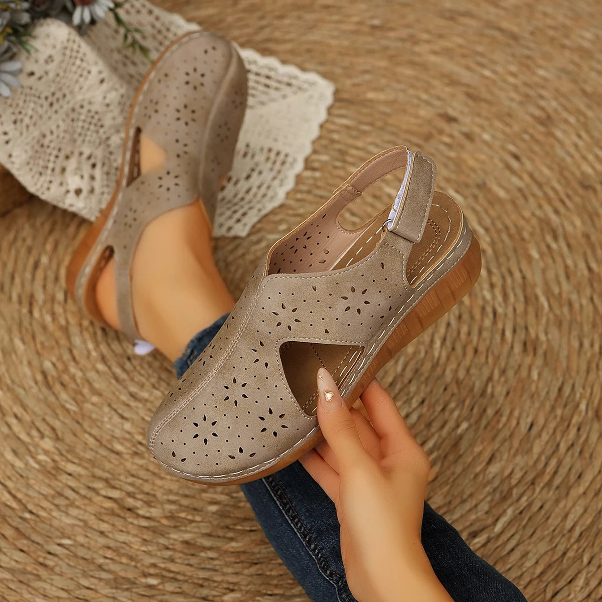 Summer Women 2026 Sandals Platform Fashion Sandals Hollow Out Buckle Roman Style Shoes Women Lightweight Slip-On Shoes Ladies