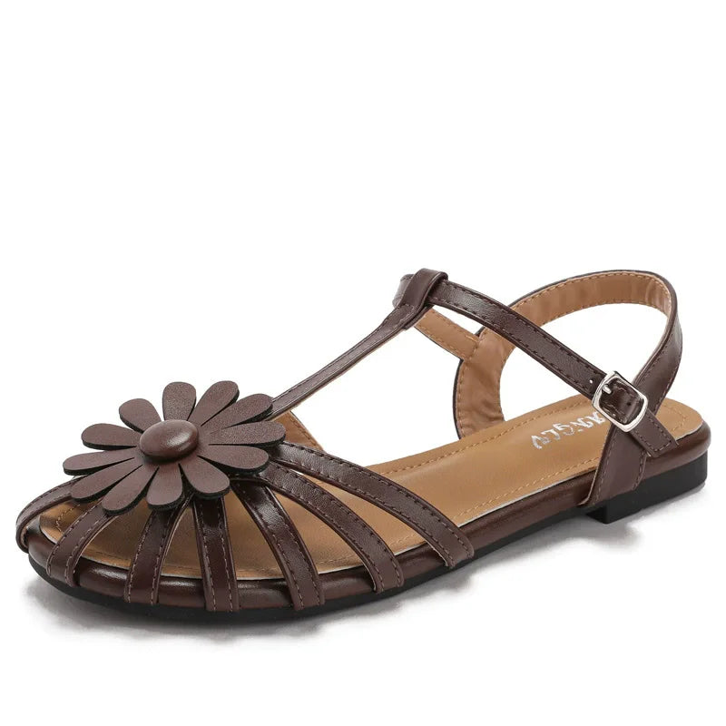 Summer Flat Sandals for Women Braided Hollow Closed-toe Sandals Outdoor Wear Breathable Holiday Roman Shoes sandalias de mujer