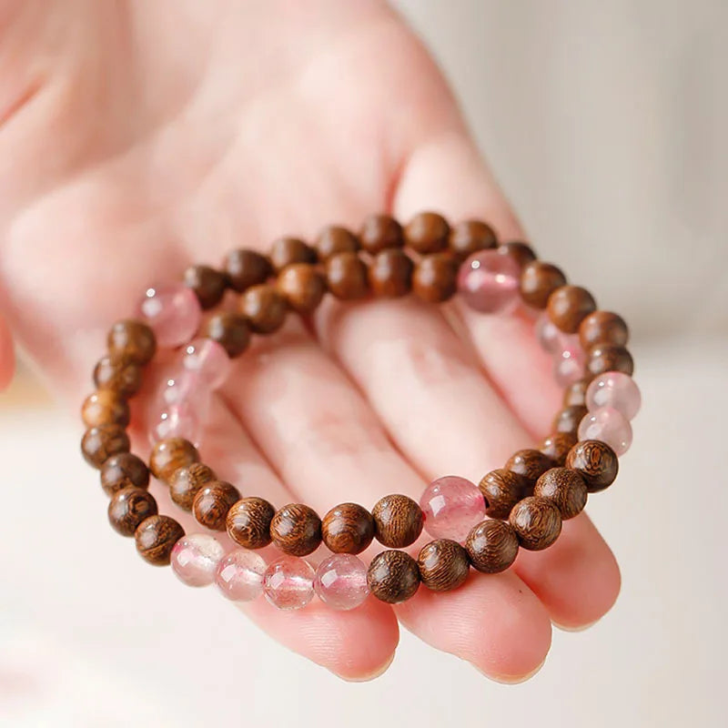 2026 natural golden sandalwood strawberry quartz lucky beads double layer beaded bracelet for women men summer fresh gift for gi
