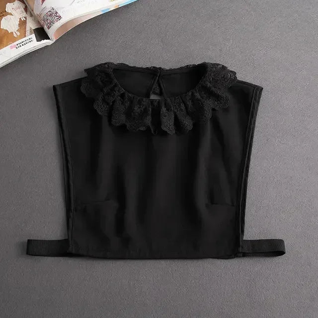 Fashion 2025 Front Tie White Fake Collar for Women Stand Detachable Collar Fake Girls Vintage Lace Ladies False Blouse Collar - memorylane shop