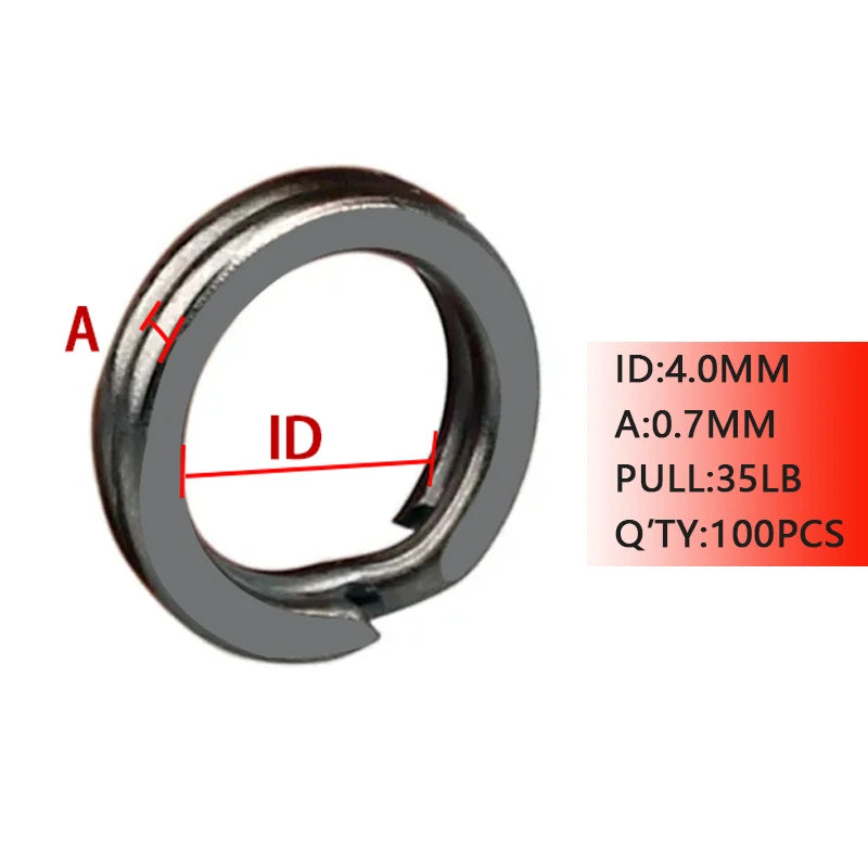 TAKEDO 100PCS/BAG New Arrival Black Nickel Flaser Double Split Ring Stainless Steel Fishing Accessories Connector Fishing Lures