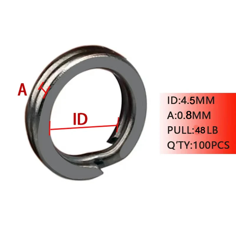 TAKEDO 100PCS/BAG New Arrival Black Nickel Flaser Double Split Ring Stainless Steel Fishing Accessories Connector Fishing Lures