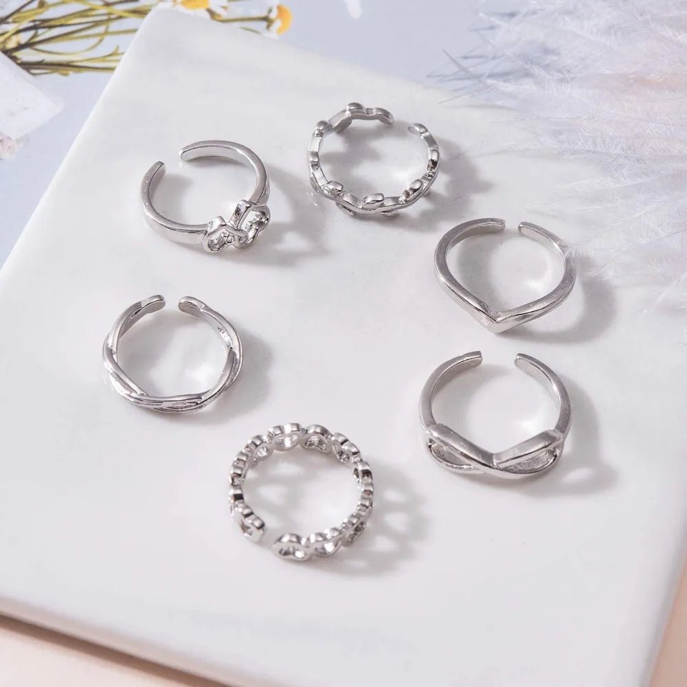 12pcs Summer Toe Rings For Women Outdoor Beach Vacation Open Adjustable Metal Women's Foot Ring Heart Foot Ring Set - memorylane shop