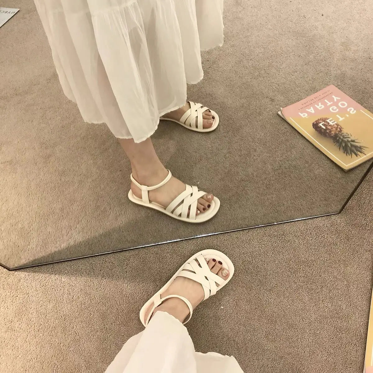 Summer Sandals New Fashion Simple Women Shoes Soft Comfort Versatile Flat Shoe Beach Retro Daily Roman Shoes Босоножки Женские