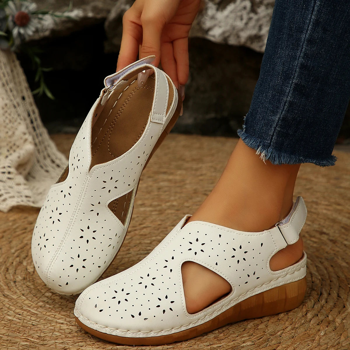 Summer Women 2026 Sandals Platform Fashion Sandals Hollow Out Buckle Roman Style Shoes Women Lightweight Slip-On Shoes Ladies