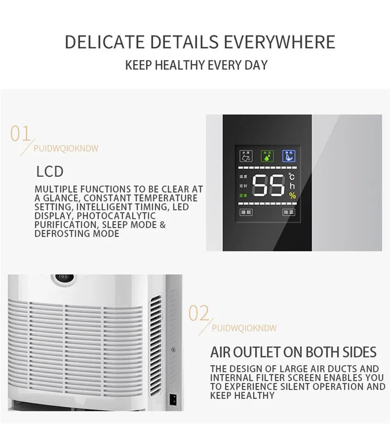 2 in 1 Dehumidifier and Air Purifier Moisture Absorber Household Mute Bedroom Basement Remote Control Timing External Water Pipe - memorylane shop