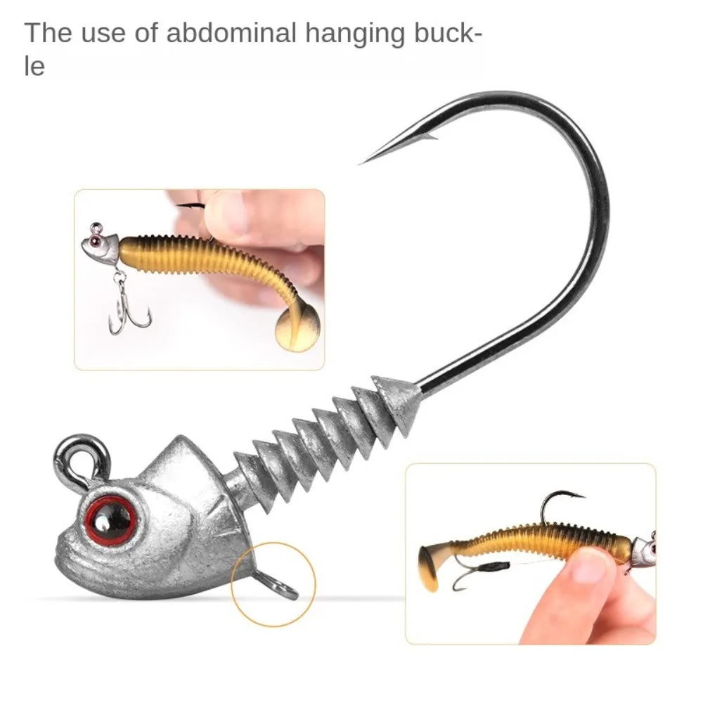 15PCS Swimbait Hook Jig Head High Strength Fishing Worm Lure Hooks For Seawater Freshwater Fishhook Fishing Tackle Luminous Eyes