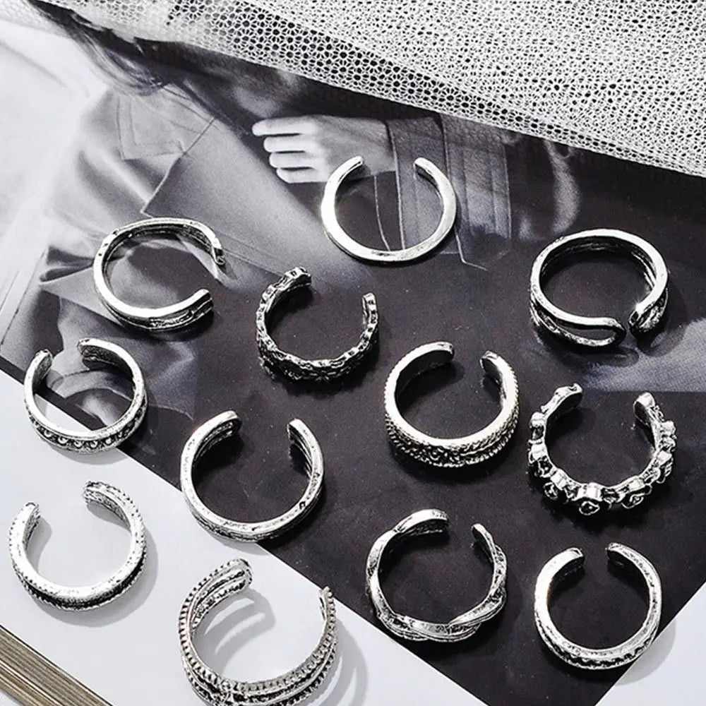 12pcs Summer Toe Rings For Women Outdoor Beach Vacation Open Adjustable Metal Women's Foot Ring Heart Foot Ring Set - memorylane shop