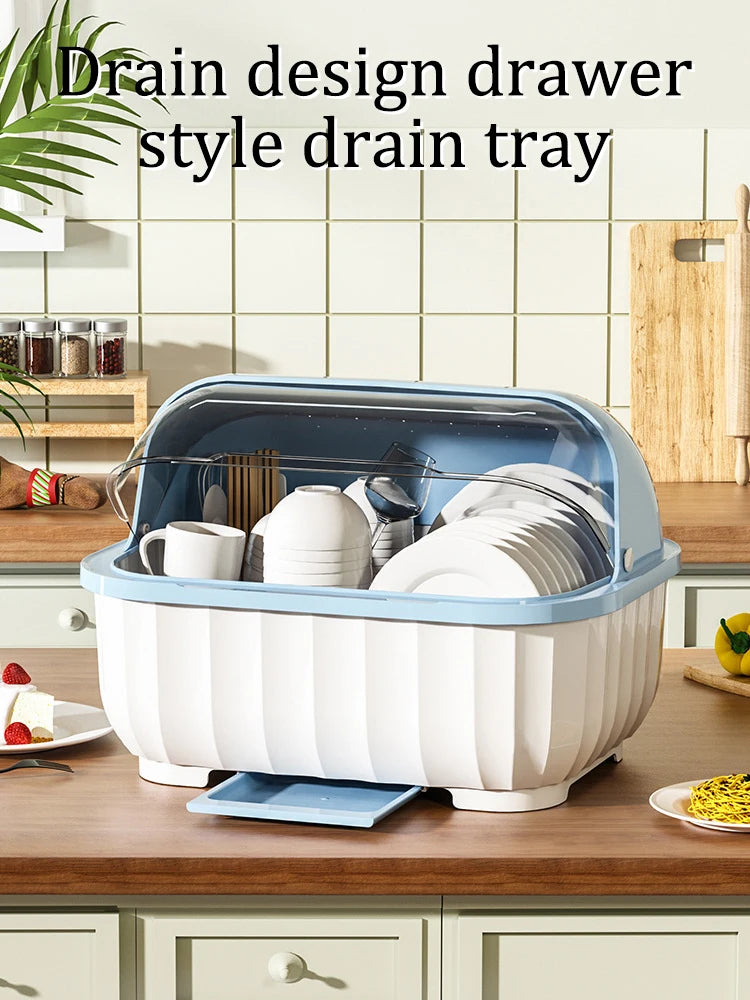 Kitchen Dish Drain Cabinet with Lid – Tableware & Chopstick Storage Box