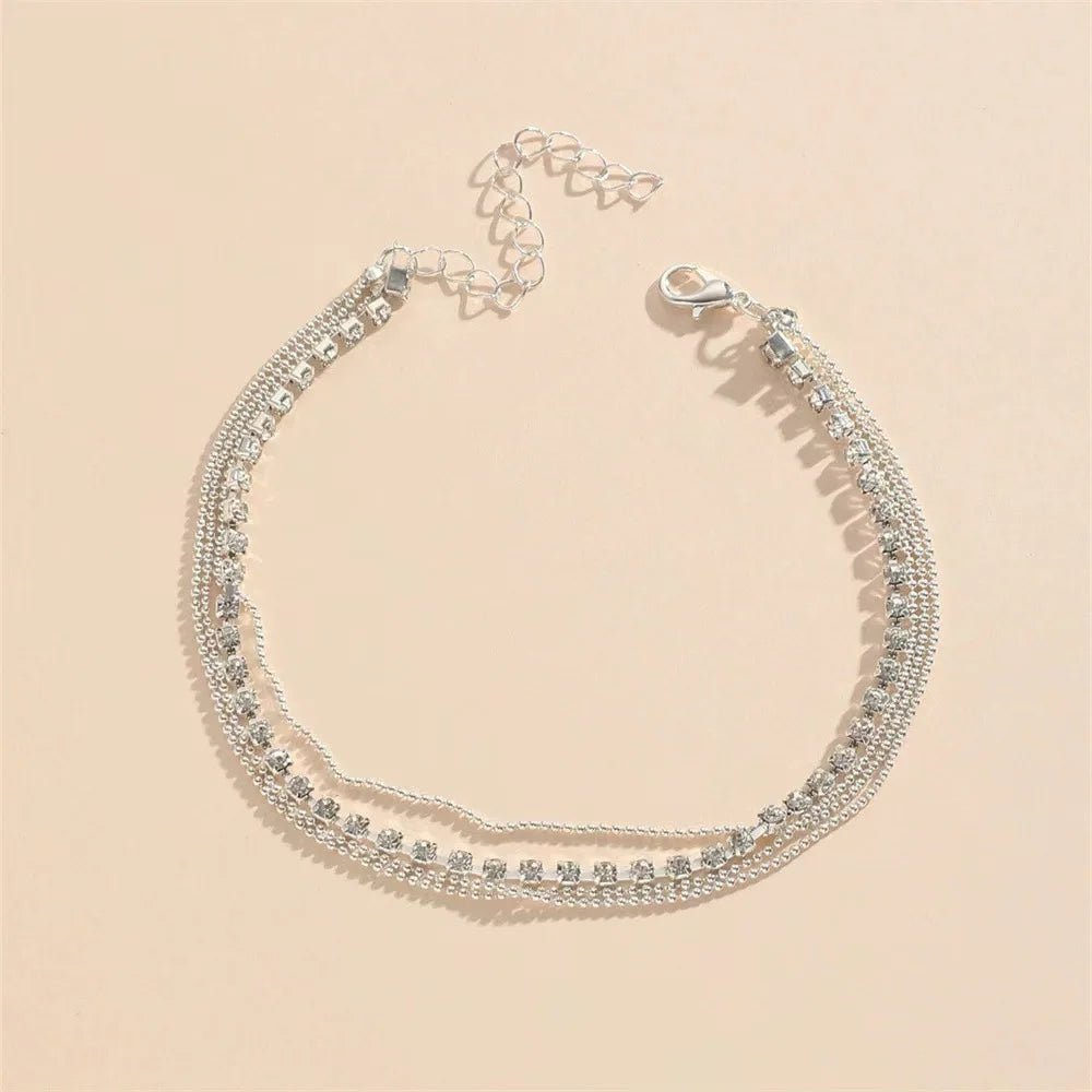 Women Foot Accessorie Summer Beach Barefoot Sandals Bracelet Crystal Silver Color Chain Link Anklets - memorylane shop