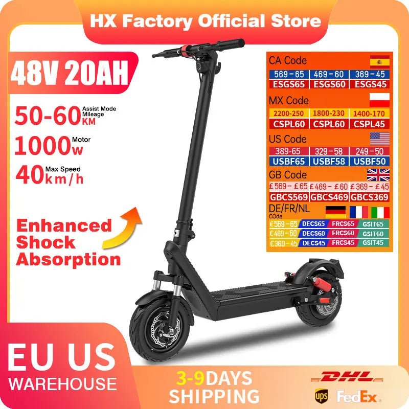 HX X9B electric scooter 1000W 20AH 40KM/H Electric kick scooters e scooter adults electric skateboards Folding escooter Escooter - memorylane shop