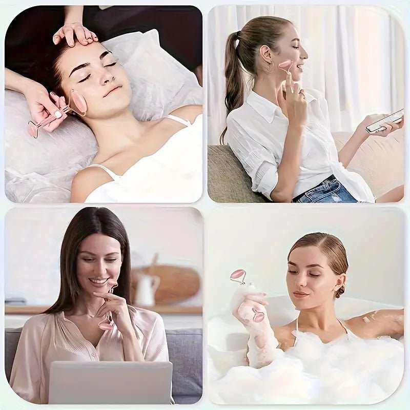 Facial Roller Set, Heart Face Massager, Body Gua Sha, 4 Seasons Double - Ended Beauty Stick Tools for Skincare - memorylane shop