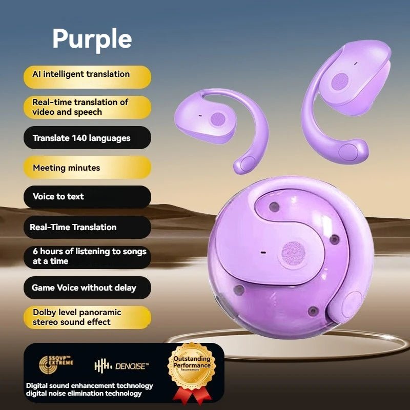 Wireless Bluetooth AI Real - time Language Translation Earphones 144 Languages Ear Hanging Headphone Translator For Busine - memorylane shop