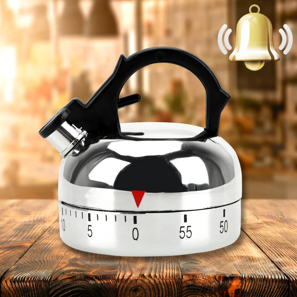 60-Minute Mechanical Kitchen Timer – Kettle Shape Countdown Alarm