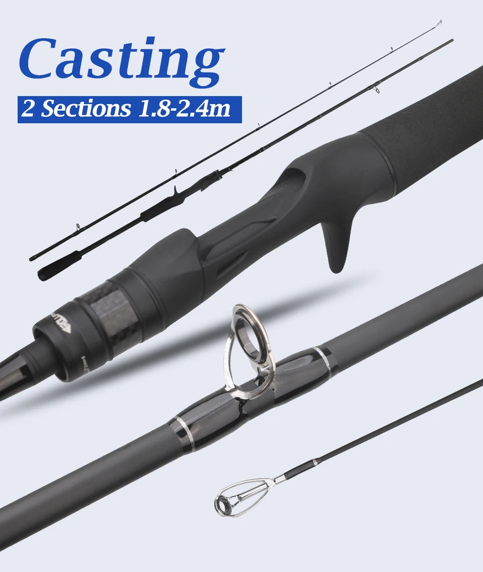 ROLLFISH Carbon Fiber Spinning Casting Fishing Rod M Power Fast Action For Freshwater & Saltwater Bass Trout Carp Fish