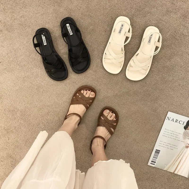 Summer Sandals New Fashion Simple Women Shoes Soft Comfort Versatile Flat Shoe Beach Retro Daily Roman Shoes Босоножки Женские