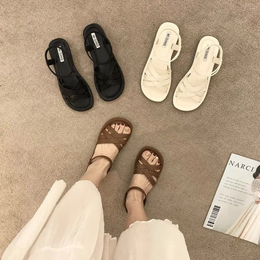 Summer Sandals New Fashion Simple Women Shoes Soft Comfort Versatile Flat Shoe Beach Retro Daily Roman Shoes Босоножки Женские - memorylane shop