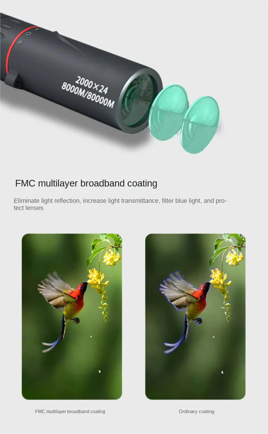 2000x24 HD Monocular Telescope Mini Portable Mobile Phone Telescope with Holder Outdoor Camping Hunting Birdwatching Telescopes
