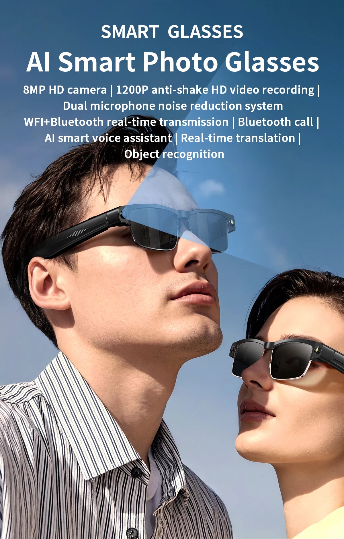 Smart Camera Glasses – Photo, Video, BT Call & AI Voice Assistant | Sunglasses