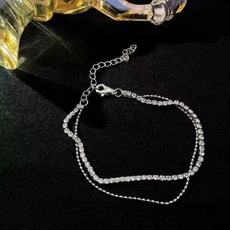 Women Foot Accessorie Summer Beach Barefoot Sandals Bracelet Crystal Silver Color Chain Link Anklets - memorylane shop