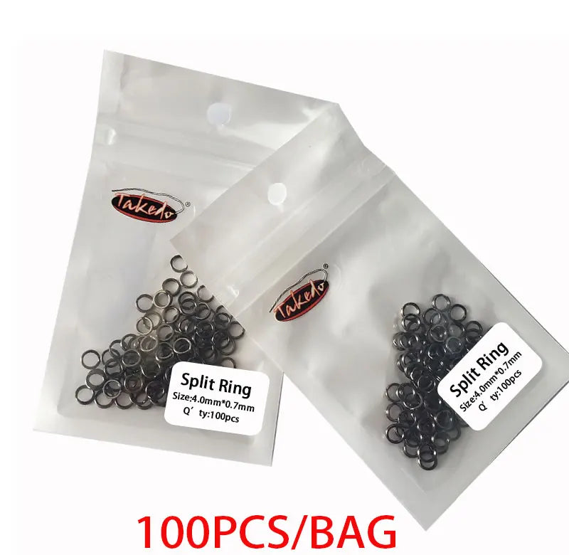 TAKEDO 100PCS/BAG New Arrival Black Nickel Flaser Double Split Ring Stainless Steel Fishing Accessories Connector Fishing Lures