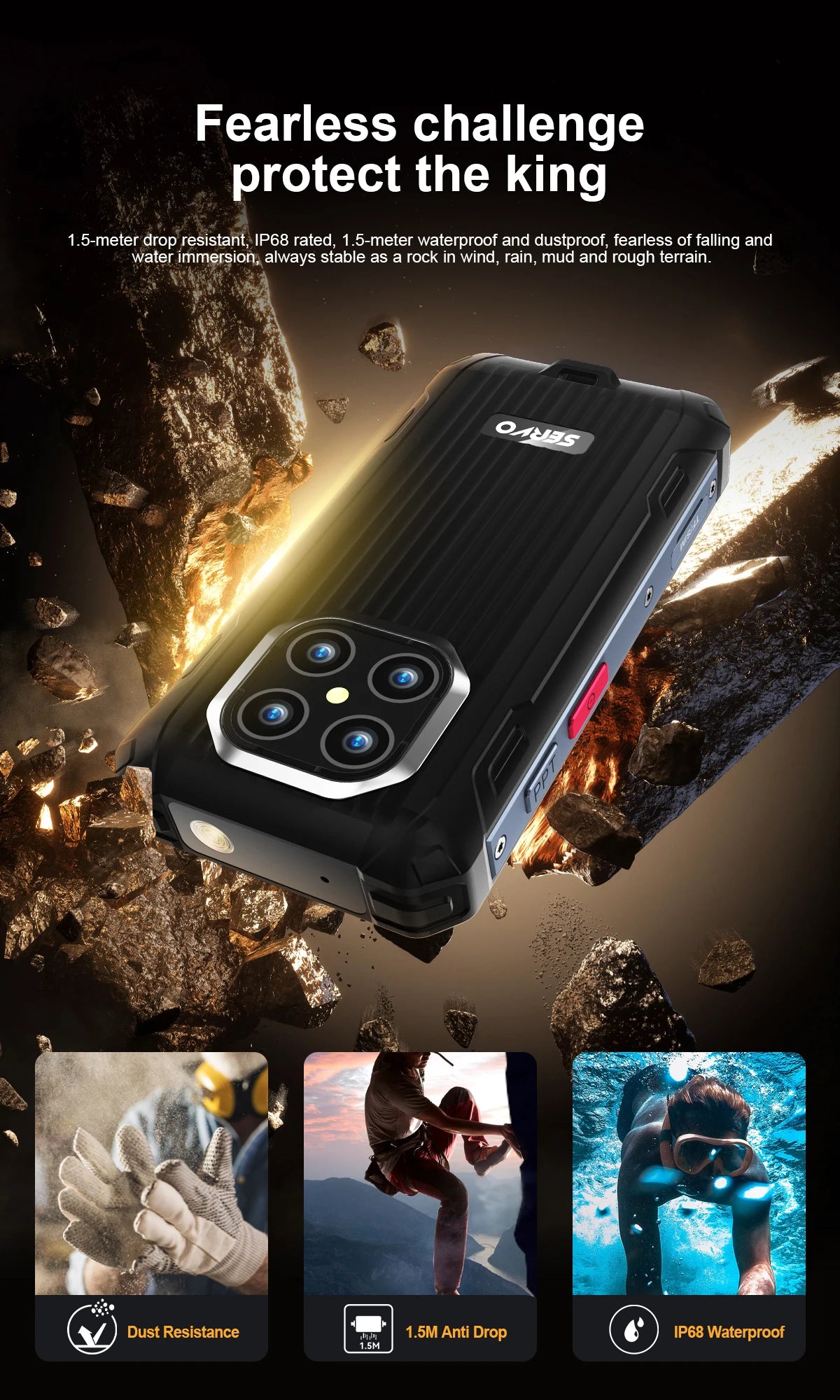 SERVO TANK500 Rugged Smartphone – IP68, 4G LTE, Android 12, 6GB RAM