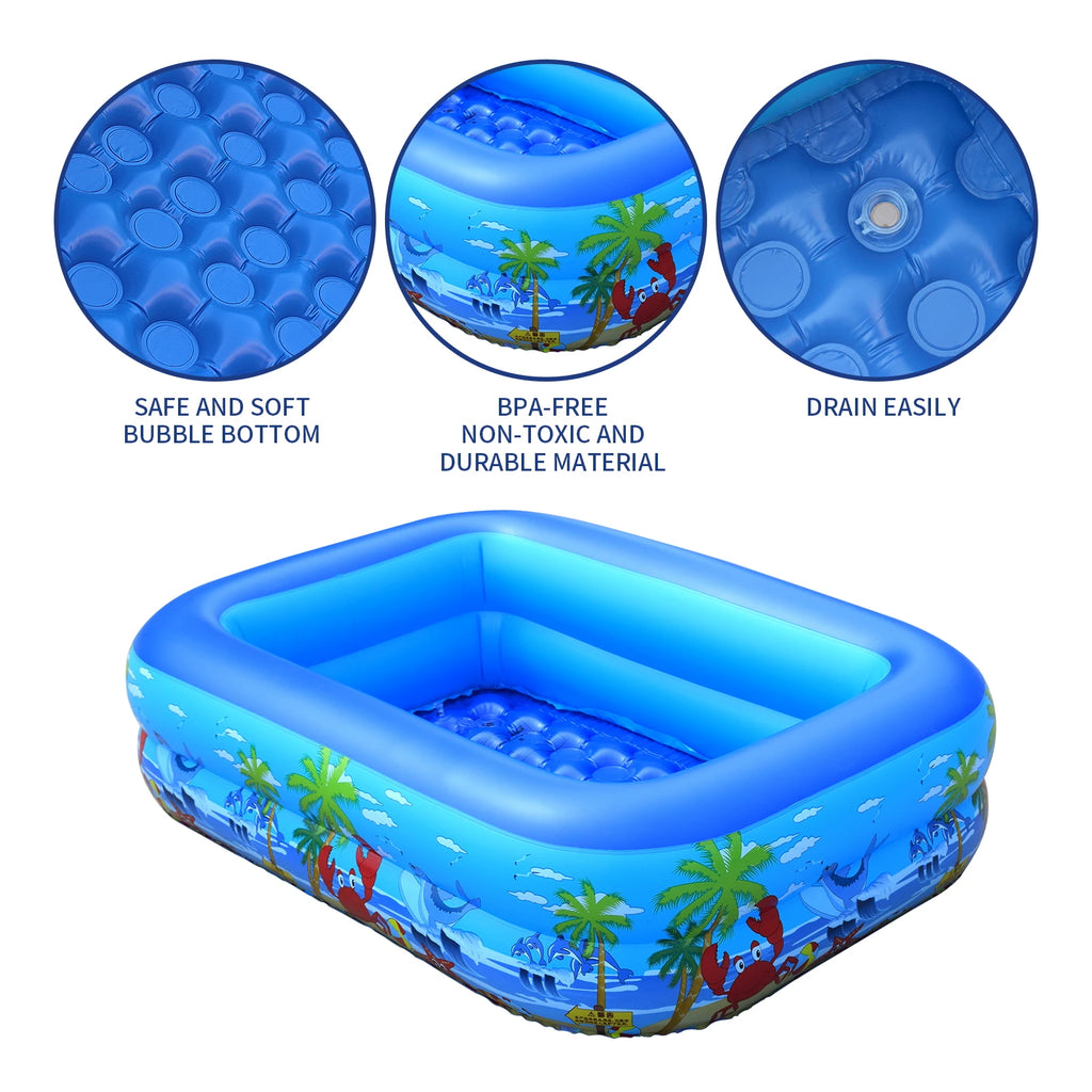120cm~150cm Inflatable Ball Pit Pool for Kids, Toddlers, Blow Up PVC Swimming Pool for Indoor Outdoor Water Party Backyard, Blue