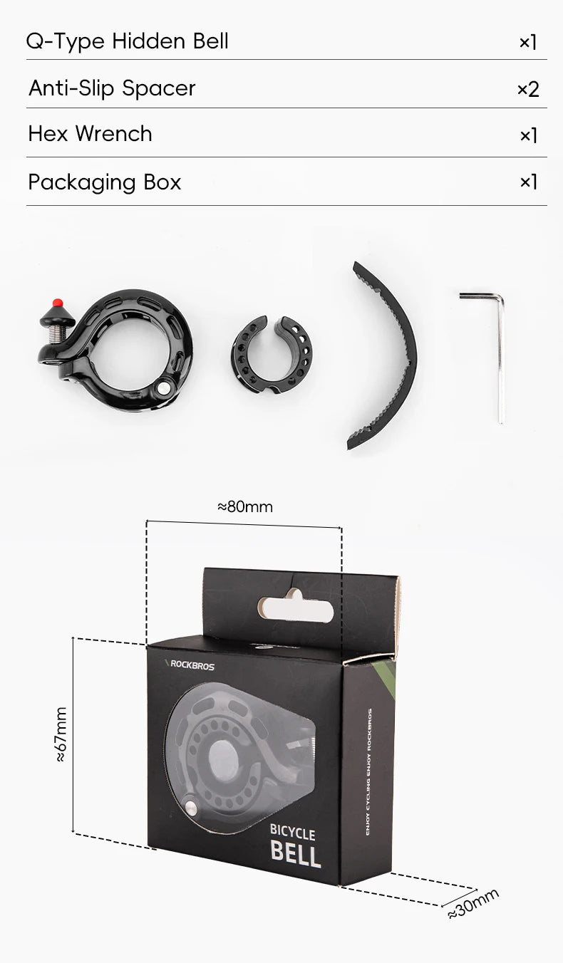 ROCKBROS Bicycle Bell Aluminium Alloy MTB Road Bike Horn Bike Ring Safety Cycling Handlebar Bicycle Hidden Alarm Bike Accessory - memorylane shop