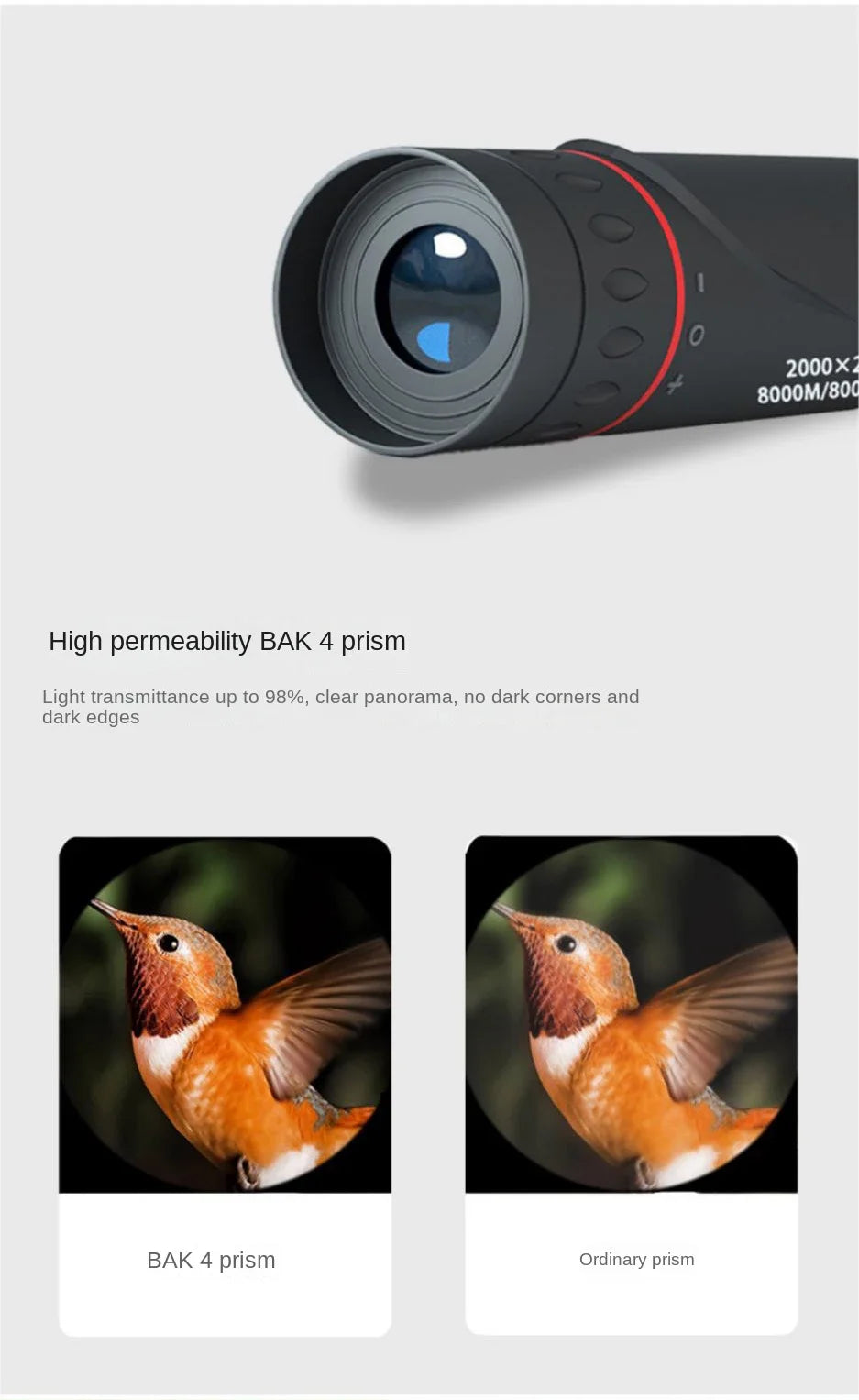 2000x24 HD Monocular Telescope Mini Portable Mobile Phone Telescope with Holder Outdoor Camping Hunting Birdwatching Telescopes