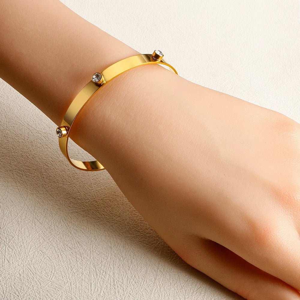 Fashion Simple Stainless Steel 3 Crystal Bracelet Bangle - memorylane shop
