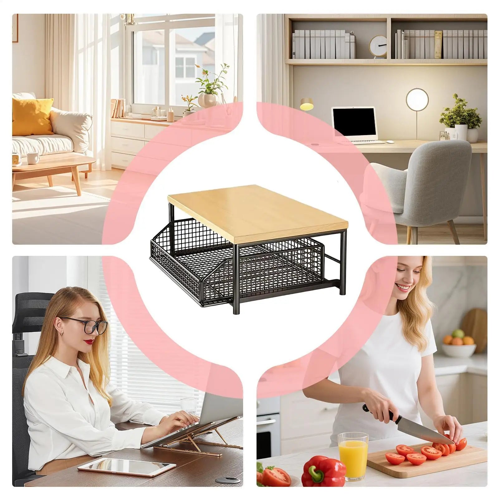 Wooden Kitchen Storage Rack with Drawer – Multi-Use Standing Shelf Organizer
