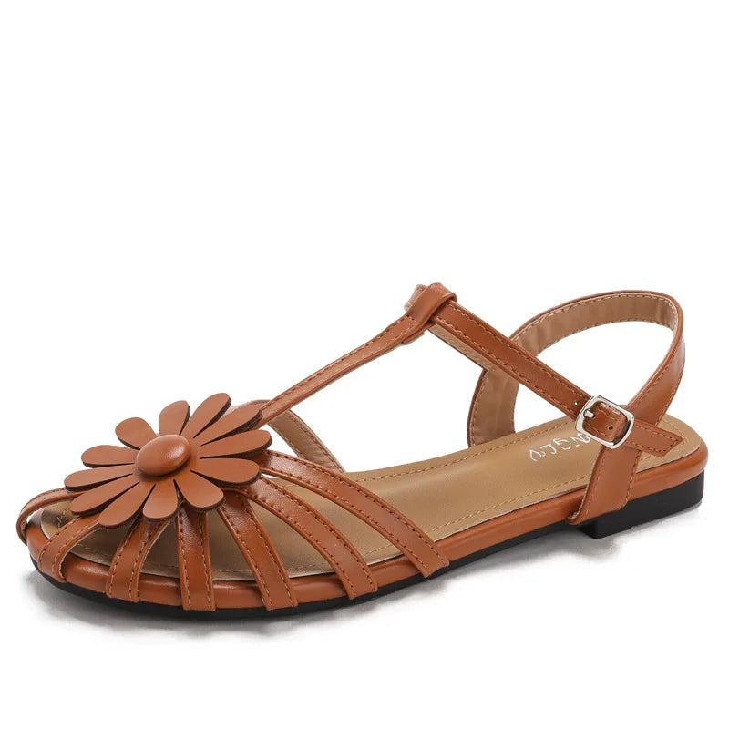 Summer Flat Sandals for Women Braided Hollow Closed-toe Sandals Outdoor Wear Breathable Holiday Roman Shoes sandalias de mujer