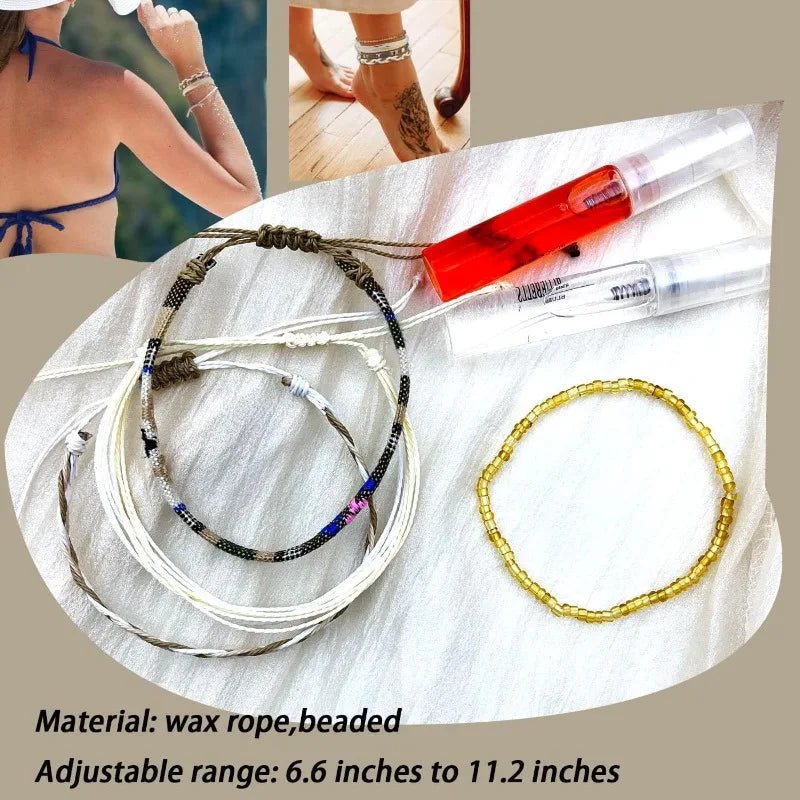 Beach Summer Ankle Bracelet for Women Teen Girls Waterproof , Handmade Braided Adjustable String Anklets Surfer Bracelets