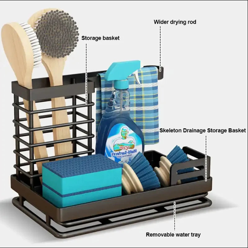 Stainless Steel Kitchen Sink Organizer – Sponge Holder & Dish Drying Rack