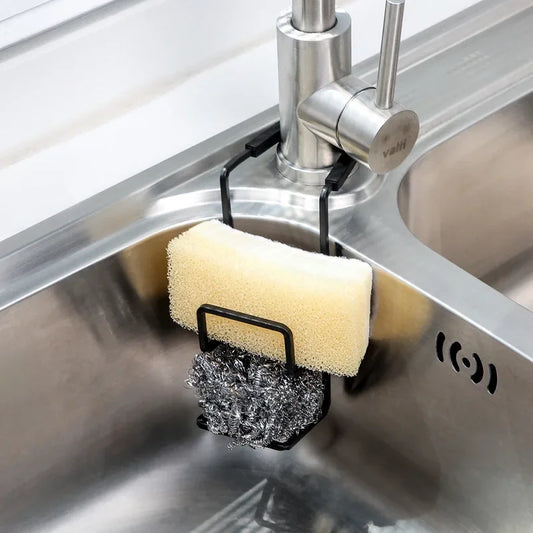  Sink Sponge & Soap Holder — Wall-Mount Faucet Rack, Kitchen Organizer (Black/White) Kitchen Organizer memorylane shop