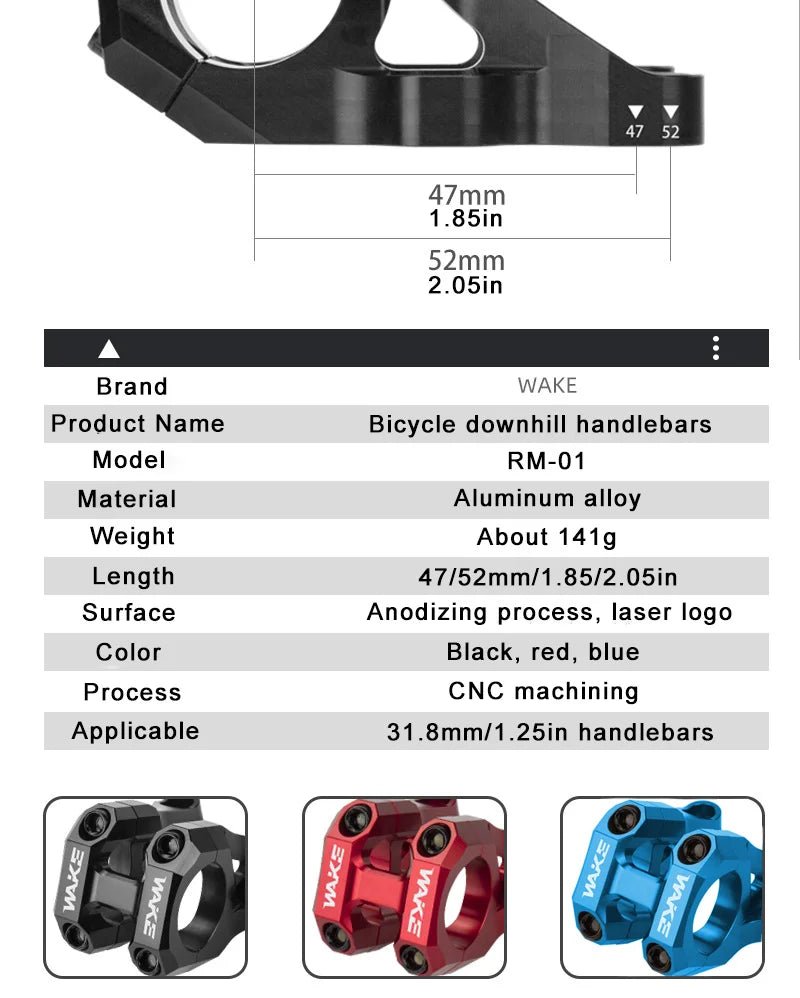 Wake Bike Short Stem Aluminum Alloy Mountain Downhill CNC Bike Handlebar Stem 31.8mm MTB Lightweight Short Stem Bike Accessories - memorylane shop